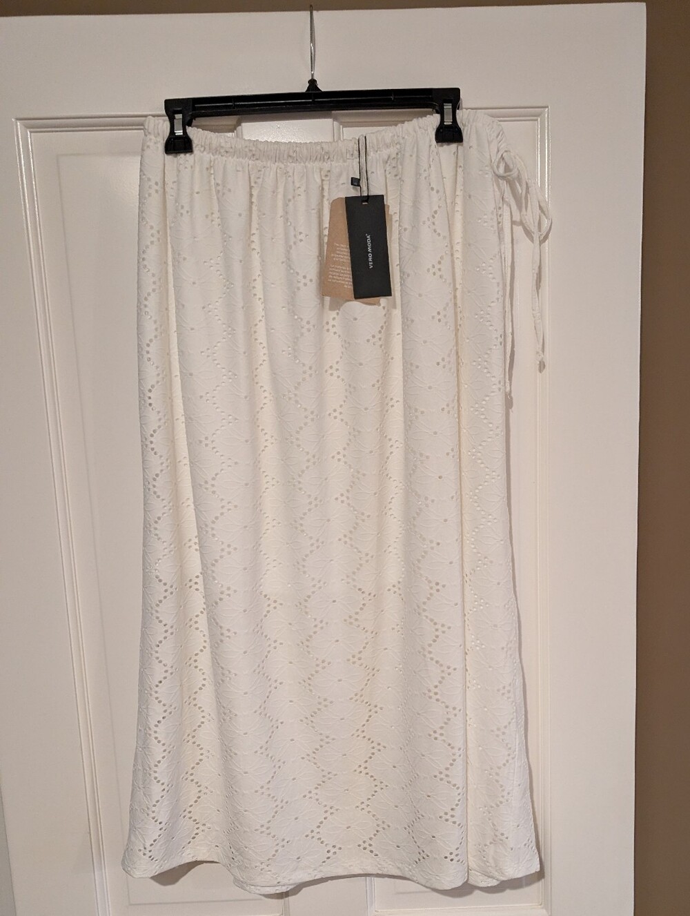Vero Moda White Eyelet Midi Skirt with Drawstring Waist